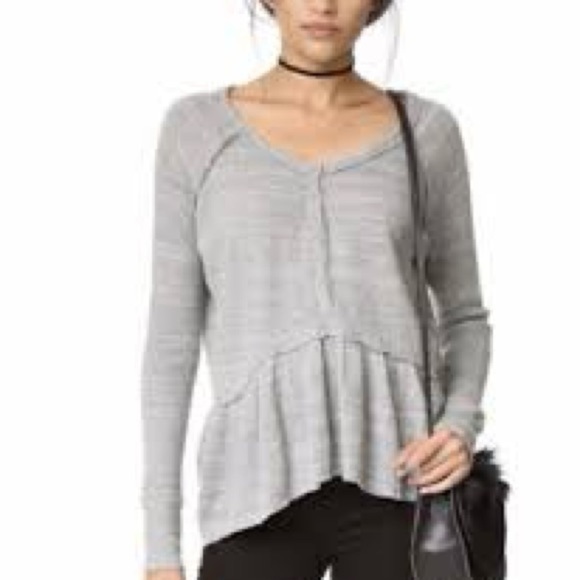 We The Free by Free People Gray Peplum Thermal Top Size XS - Picture 1 of 10